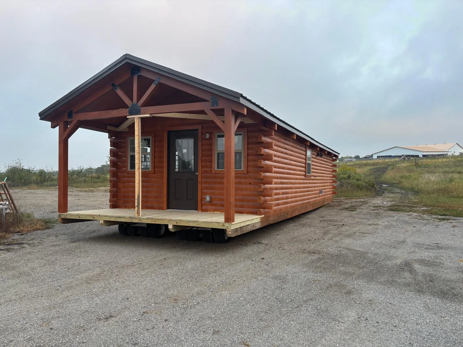 Log cabin prepared for transport